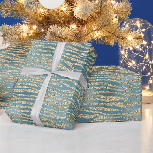 Papier Cadeau Turquoise Green Gold Parties scintillant Zebra Imp (Vacances)