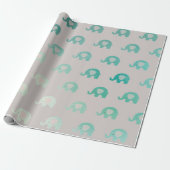 Papier Cadeau Turquoise Green Mint Grey Princesse Elephant Nouve (Déroulé)