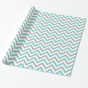 Papier Cadeau Turquoise, Gris, Blanc Grand motif chevron zigzag