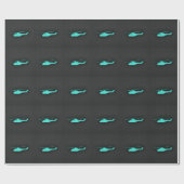Papier Cadeau Turquoise; Hélicoptère bleu vert (Plat)