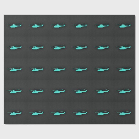 Papier Cadeau Turquoise; Hélicoptère bleu vert (Plat)