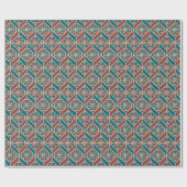Papier Cadeau Turquoise, Maroon, Beige Ethnic Floral (Plat)