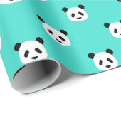 Papier Cadeau Turquoise - Minimalist Panda Pattern (Coin rond)