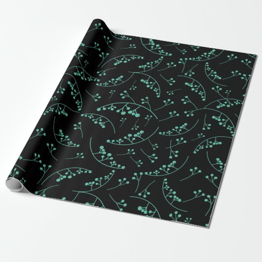 Papier Cadeau turquoise moderne sur les baies noires motif (Déroulé)
