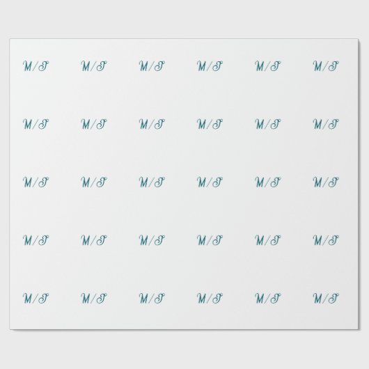 Papier Cadeau Turquoise monogramme nom de couple de mariage simp (Plat)