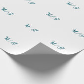 Papier Cadeau Turquoise monogramme nom de couple de mariage simp (Coin)