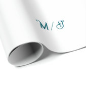 Papier Cadeau Turquoise monogramme nom de couple de mariage simp (Coin rond)