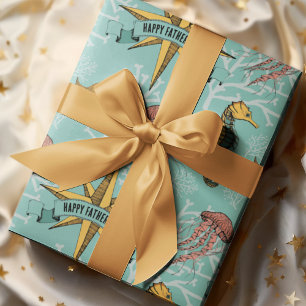 Papier Cadeau Turquoise Nautique Star Custom Text Marine