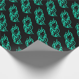 Papier Cadeau Turquoise Noir Motif Licorne Mignon Magique