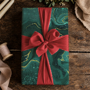 Papier Cadeau Turquoise Or Marbré Abstrait Fluide Élégant