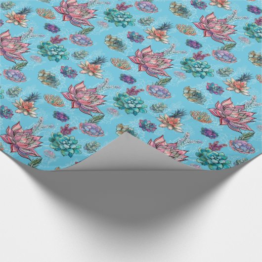 Papier Cadeau *~ Turquoise Plutôt Bleu Vert Succulent Motif (Coin)