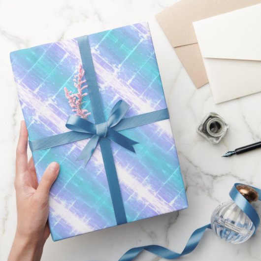 Papier Cadeau Turquoise rétro et rayures violettes claires (Cadeaux)