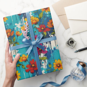 Papier Cadeau Turquoise séché Peinture Edgy Floral