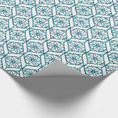 Papier Cadeau Turquoise sur Motif ethnique blanc, Fleurs, Chevro (Coin)