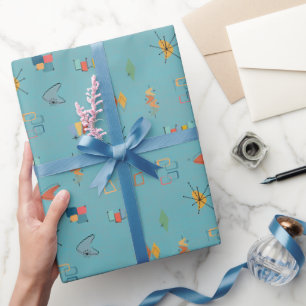 Papier Cadeau Turquoise Texturé Moderne du Milieu du Siècle