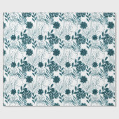Papier Cadeau Turquoise Tropical Monstera Botanique Blanc Feuill (Plat)