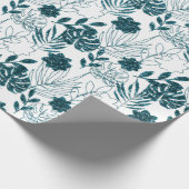 Papier Cadeau Turquoise Tropical Monstera Botanique Blanc Feuill (Coin)