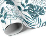 Papier Cadeau Turquoise Tropical Monstera Botanique Blanc Feuill<br><div class="desc">florenceK délicat décor botanique floral</div>