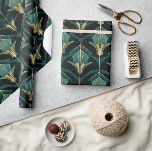 Papier Cadeau Turquoise Turquoise et Gold Art Déco Motif (Artisanat)