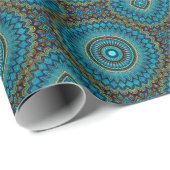 Papier Cadeau Turquoise Turquoise Green Round Mandala Art Star (Coin rond)