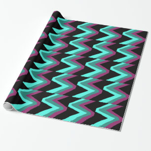 Papier Cadeau Turquoise, Turquoise, prune & noir zigzag