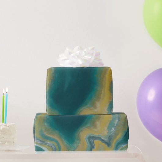 Papier Cadeau Turquoise vert Agate marbre Nom Abstrait Monogramm (Cadeaux de fête)