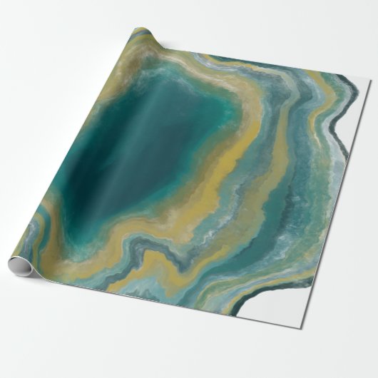 Papier Cadeau Turquoise vert Agate marbre Nom Abstrait Monogramm (Déroulé)
