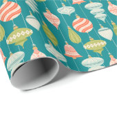 Papier Cadeau Turquoise Vert Rétro Arbre de Noël Ornements (Coin rond)
