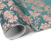 Papier Cadeau Turquoise Vert Rose Rose Or Poudre Faux Blush Flor (Coin rond)