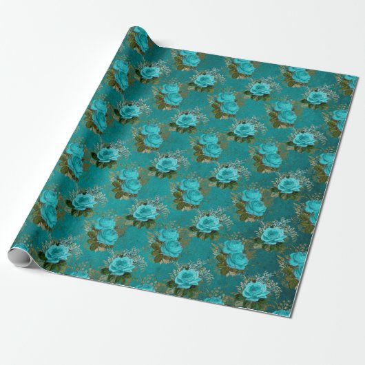 Papier Cadeau Turquoise vintage et Rose d'or (Déroulé)