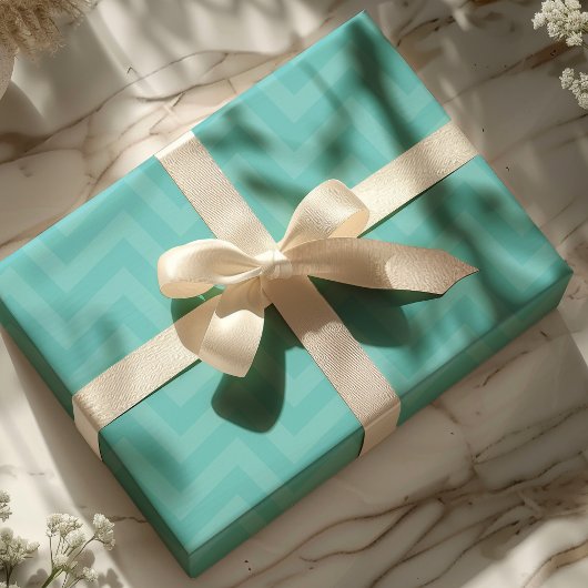 Papier Cadeau Turquoise Zigzag Moderne Chic