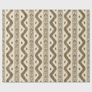 Papier Cadeau Tuscan Brown Ikat, Rayure Tissée sur Crème