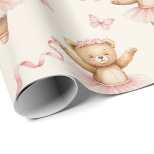 Papier Cadeau Tutus roses et papillons Nounours Ballerina