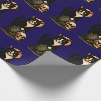 Papier Cadeau Tuxedo Cat and Skull Cute Gothic Graveyard Design
