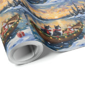 Papier Cadeau Tuxedo Cat Christmas Boat Holiday (Coin rond)