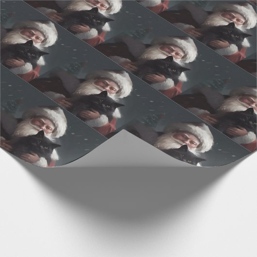 Papier Cadeau Tuxedo Chat avec Noël Festif du Père Noël (Coin)