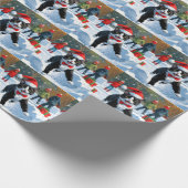 Papier Cadeau Tuxedo Chat coule en neige avec Casquette de Noël (Coin)
