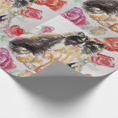Papier Cadeau Tuxedo Chat Cute Rose Fleurs Chats Aquarelle Rose (Coin)