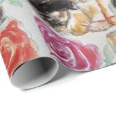 Papier Cadeau Tuxedo Chat Cute Rose Fleurs Chats Aquarelle Rose (Coin rond)