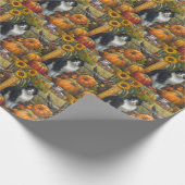 Papier Cadeau Tuxedo Chat récolte d'automne Thankgiving (Coin)