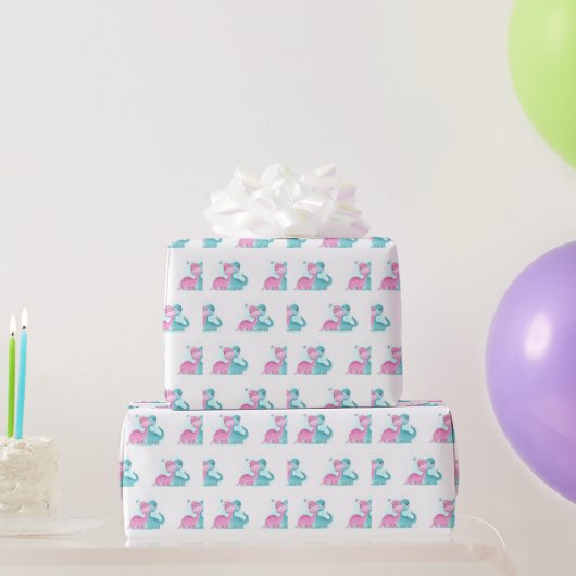 Papier Cadeau Twin Aqua et Dinosaur rose (Cadeaux de fête)