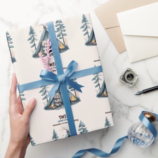 Papier Cadeau Twins Rustic One Happy Camper Anniversaire (Cadeaux)