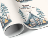 Papier Cadeau Twins Rustic One Happy Camper Anniversaire (Coin rond)