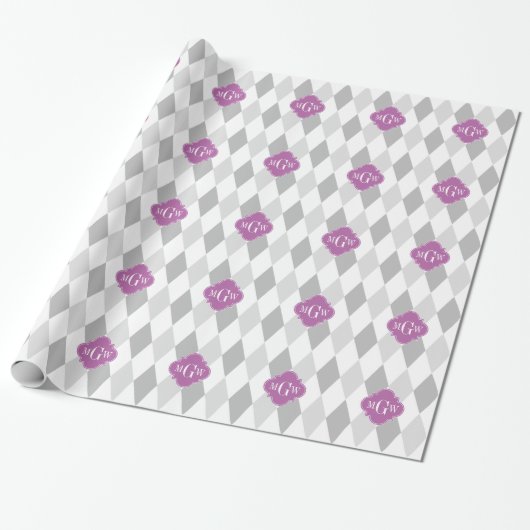 Papier Cadeau Two Gray Wht Harlequin Orchid 3 Monogram initial (Déroulé)