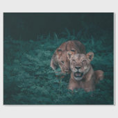 PAPIER CADEAU TWO LIONESS ON GREEN PLANTS (Plat)