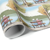 Papier Cadeau Two Old Ladies Sitting on a Bench (Coin rond)