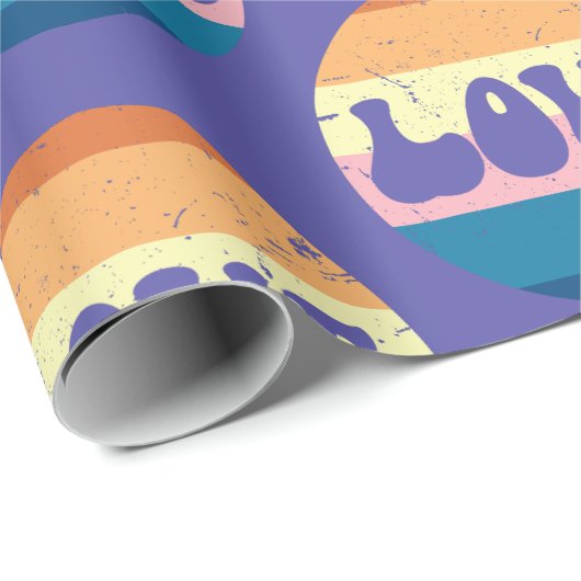 Papier Cadeau Typographie D'Amour Rétro Sur Les Rayures De Couch (Coin rond)