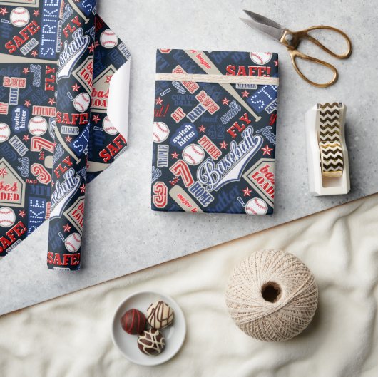 Papier Cadeau Typographie de baseball Rouge Blanc Bleu ID770 (Artisanat)