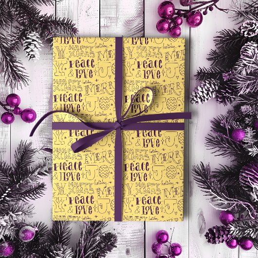 Papier Cadeau Typographie de Noël Festive Purple