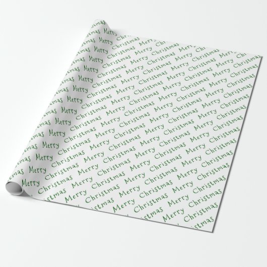 Papier Cadeau Typographie de Noël Vert foncé sur blanc (Déroulé)